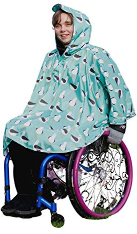Rollstuhl-Poncho für Erwachsene, wasserdichter Regenponcho für Kinder ab 11 Jahren bis Erwachsene, universelle Passform, Schirmmapuze, Druckknöpfe unter Kinn und Armen