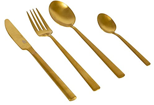 Edelstahl Besteckset gold 16 Teile für 4 Personen Besteck Service Tafel