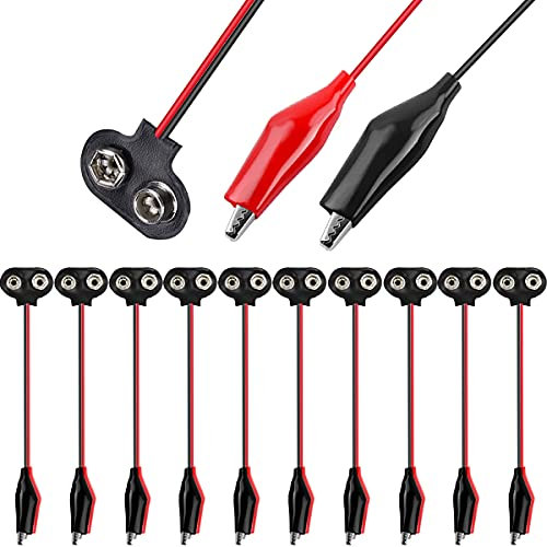 Xiatiaosann 10 PCS 9V Battery Snap Connector to Dual Alligator Clips Cable for LED Lighting Device DIY Car RC Robot Power Supply