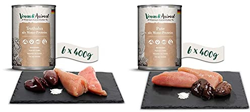 Venandi Animal Premium Nassfutter für Katzen, Truthahn als Monoprotein, 6 x 400 g, 2.4 kg & Premium Nassfutter für Katzen, Pute als Monoprotein 6 x 400 g, 2.4 kg