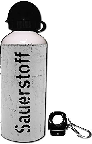 EINSATZGEIL FIREBOTTLE Sauerstoff | Trinkflasche 600ml mit zwei Verschlüssen & Karabiner | Sauerstoff-Design bedruckt