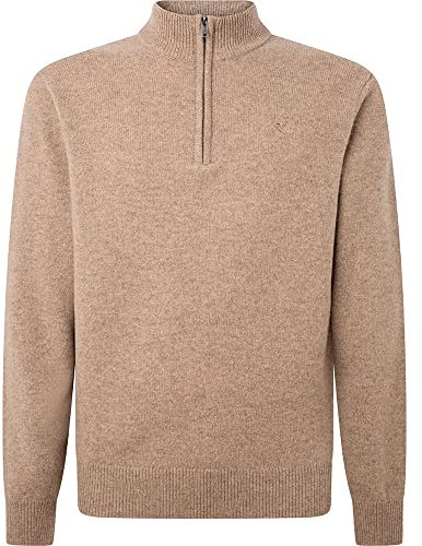 Hackett London Men's Lambswool Hzip Cardigan Sweater, Desert Taupe, S