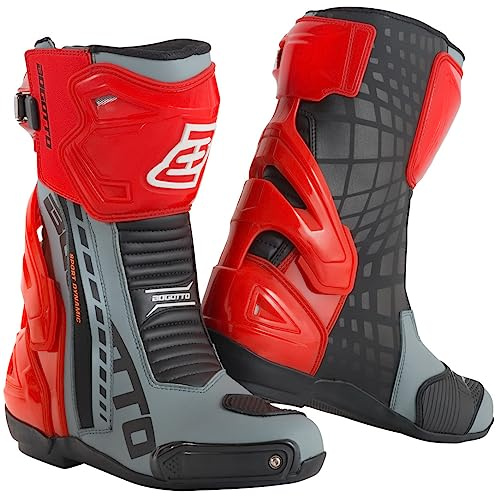 Bogotto Donington Motorradstiefel, grau/schwarz/rot, 44