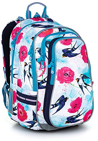 TOPGAL Schulrucksack für Mädchen ab - 3. Klasse - LYNN 22008 (Schwalben und Mohnblumen)