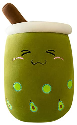 Herbests Bubble Tea Plüschtier, 24CM Boba Kuscheltier Milchtee Teetasse Kissen Gefüllte Plüsch Spielzeug Obst Komfort PlüschKissen Weiches Schlafkissen Geburtstagsgeschenk, Avocado Gesicht