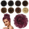 FESHFEN 100% Echthaar Haarteil Dutt Haargummi, Wellig Lockige Haarknoten Haargummi Haarverlängerungen Hochsteckfrisuren Echthaar Haarteil für Damen Mädchen, Burgund