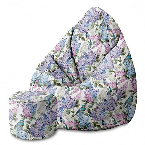DreamRoots Bean Bag 80x80x120cm - Sitzsack mit Lehne und Hocker und Bezug - Sitzkissen Boden - Chill Bubibag - Sitzsack mit Füllung - Erwachsene mit Füllung M-Lichtblum1