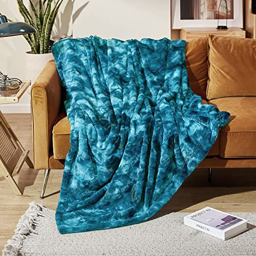 MOOFUN Kunstfell-Überwurfdecke, 203 x 152 cm, weich, flauschig, gemütlich, warm, flauschig, strapazierfähige Decke für Couch und Bett, Blaugrün