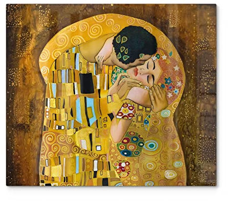 DEQORI Herdabdeckplatte Glas | einteilig 60x52 cm | Motiv Der Kuss von Gustav Klimt | Ceranfeld Abdeckplatte für Küche | Herd-Abdeckung universal | Glasplatte & Schneidebrett für Kochplatten