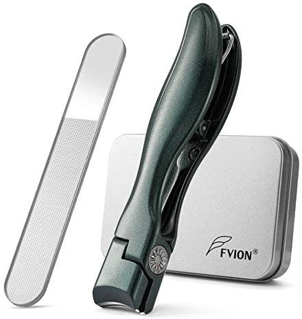 FVION Cortaúñas para Uñas Gruesas con Recogedor - Cortaúñas de Mandíbula con Lima para Pies Uñas Resistentes - Cortaúñas de Acero Inoxidable Cortaúñas para Personas Mayores (Verde)