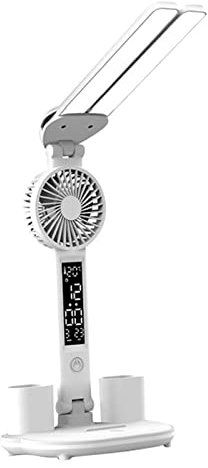Sharplace Tischlampe LED-Schreibtischlampe mit Lüfter, Uhr-/Datums-/Temperaturanzeige, Stifthalter 3 Beleuchtungsmodi Augenschutz-Leselampe für, Einstecken