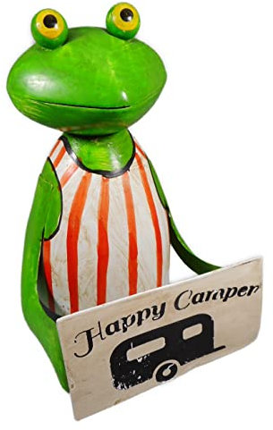 Generisch Zaunstecker oder Tischdeko Frosch Happy Camper Schild 20 x 14 x 11 cm Handarbeit Maritim Zaunhocker Deko Figur GTT H202