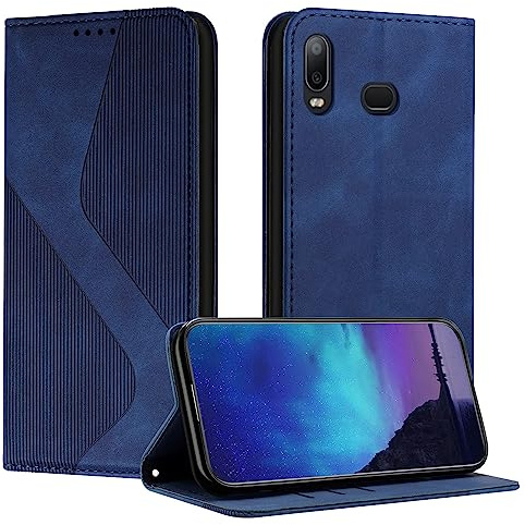 Fatcatparadise Kompatibel mit Samsung Galaxy A10S/M01S Hülle, Handyhülle für Samsung A10S/M01S, PU Leder Flip Klappbare Wallet Magnet Case Klapphülle Schutzhülle für Samsung A10S/M01S Hülle (Blau)