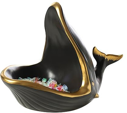 Tauzveok Wal Deko Statue, Tier Skulptur Deko Schlüssel Aufbewahrung, Dekoration Wohnzimmer, Schreibtisch, Schlafzimmer, Desktop Ornament, Kleinteile Schlüsselbonbons Behälter, Keramik,Fish Black
