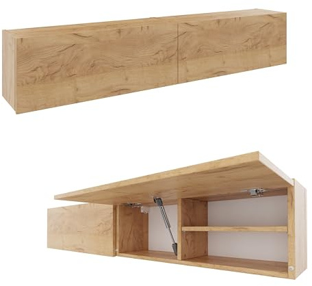 PLATAN ROOM Badschrank 80/120 / 160/200 / 240 breit Badmöbel Badezimmer Klapphängeschrank Schrank Hochglanz Matt Weiß (Gold Eiche, 160 x 30 x 25)
