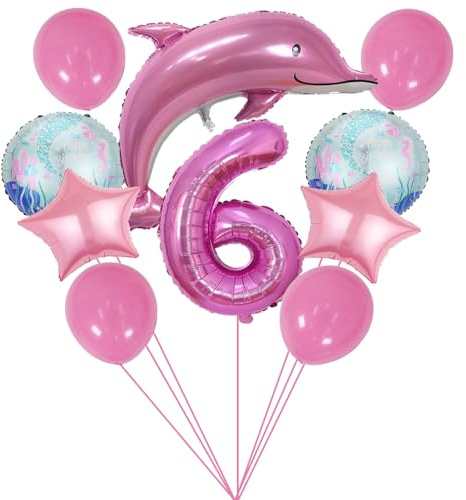 ZWWsullo Rosa Ozean Tiere Geburtstagsfeier Dekoration Meerestiere Geburtstag Deko Delfin Luftballon Deko 6 Jahre Set Große Delfin Folienballon Delfin Luftballon Rosa süß Folien-Ballon Tiere