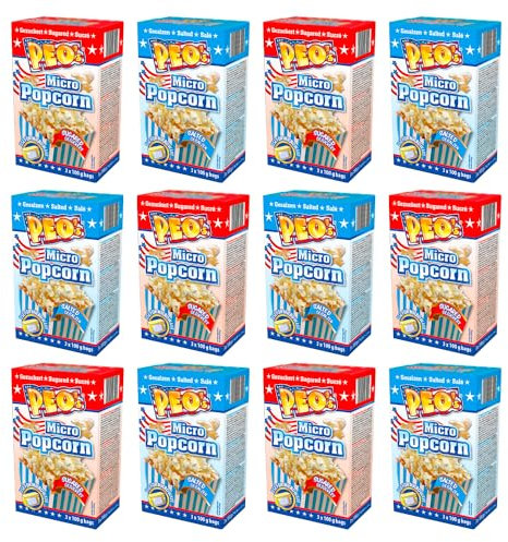 Peo's Palomitas de maíz para microondas 2 variedades mixtas en paquete de 72, 24 cajas (3 bolsas de 100 g, 12 saladas, 12 azucaradas)