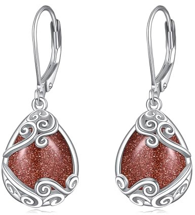 Gold Sand Stein Ohrringe für Damen 925 Sterling Silber Filigran Goldsandstein Tropfen Ohrringe Leverback Schmuck Geschenke (Q-Goldsandstein)