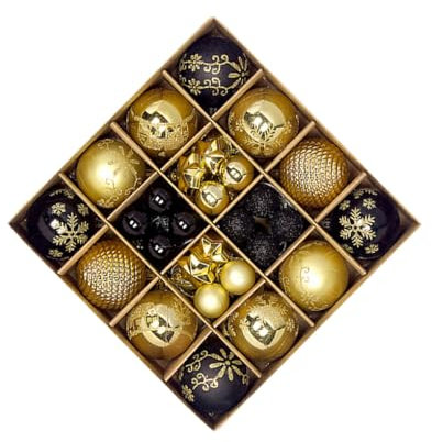HOJIOESRD Festliche Dekorationen für den Weihnachtsbaum, Weihnachtskugel Ornament Set, schöne Dekoration, Christbaumkugeln aus Kunststoff, schwarzes Gold