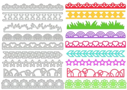 BENECREAT 9 Styles Geometrie-Spitzen-Stanzformen, Metall-Spitzen-Banner-Kantenrand-Stanzungen Prägeschablonen Vorlage Für Herstellung von Papierkarten, Scrapbooking, Album