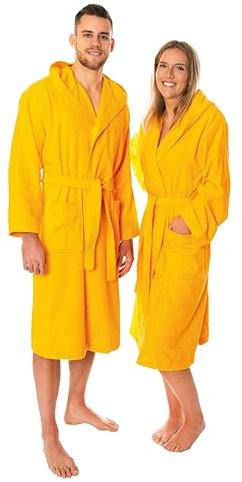 Lavea Mexico - Luxuriöser Bademantel mit Kapuze, 100% Baumwolle, Weich & Saugstark - Ideal für Spa & Zuhause, Unisex Design, Größe M, Mango