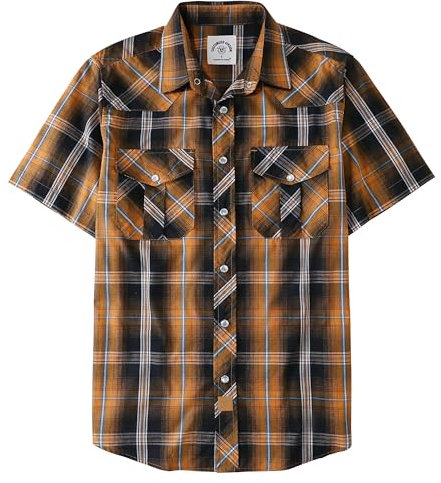 Dubinik® Western Shirts for Men Short Sleeve Plaid Pearl Snap Shirts for Men Button Up Shirt Cowboy Casual Work Shirt