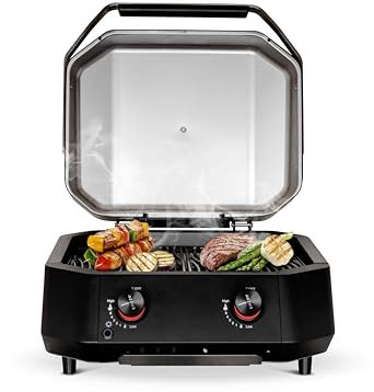 cozze - Premium Gasgrill mit 5,0 kW Leistung und Auto-Ignition - 510x390 mm Grillfläche, Inklusive Regulator und Thermometer, Schwarz/Edelstahl