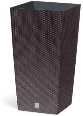 IMJ-Global Vaso Fioriera per piante Fiori DRTS H75 Simil Rattan da interno esterno Quadrato Alto Marrone 91 Litri 40x40x75 cm design Moderno in plastica da balcone