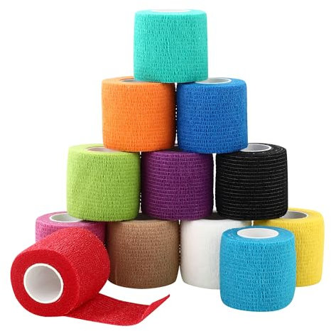 12 Rollen Selbstklebender Verband,5CMx4.5M Selbstklebende Bandagen,Ideal Bei Verstauchungen und Schwellungen an Fingern, Handgelenken, Knien und Knöcheln