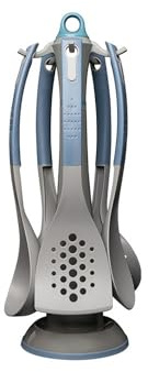 Michelino 6-tlg. Küchenhelfer-Set Serie Alythia Pfannenwender Schöpfkelle Schöpflöffel Spaghettiheber Schaumkelle Servierlöffel (Blau/Grau), 28252/4/5