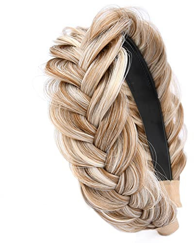 Gledola Wide Messy Braided Headband with Teeth Synthetic Hair Braided Headband High Elasticity Braids Braided Hair Band Hairpiece for Girls Women (Sandy Blonde)
