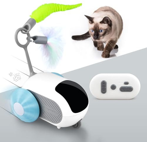 TOHDNC Interactive Cat Toy with Remote Control, 2 Speed Automatic Moving Car Cat Toys Self Play Smart Mouse Toy with Turbo Tail for Bored Indoor Adult Cats Kittens