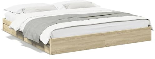 Homgoday Bettgestell mit Schubladen Holzbett ohne Kopfteil Bettrahmen Einzelbett/Doppelbett Gästebett Jugendbett für Schlafzimmer Gästezimmer Sonoma-Eiche 180x200cm Holzwerkstoff