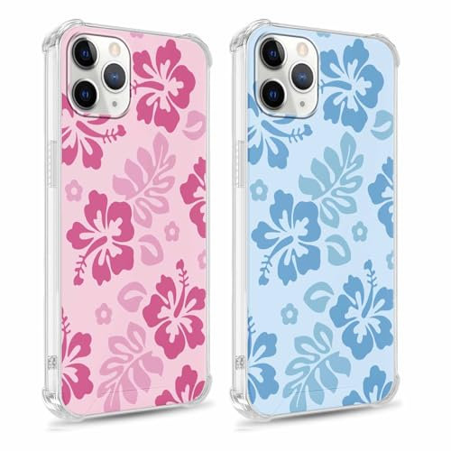 Foonary 2 Pack Clear Flower Print Phone Case for iPhone 11 6.1,Soft Silicone with Pink Floral Design Aesthetics Transparent Pattern Cases,Shockproof Bumper Protector Cover Girls