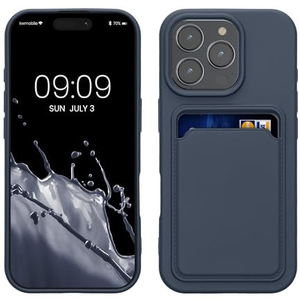 kwmobile Case Compatible with Apple iPhone 16 Pro Case - TPU Phone Cover with Credit Card Holder - Dark Blue