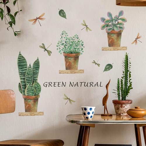 Plant Pot Stickers Wall Decal - Wallpaper for Bedroom Wall Stickers Green Plants Wall Sticker Creative DIY Botanical 1618