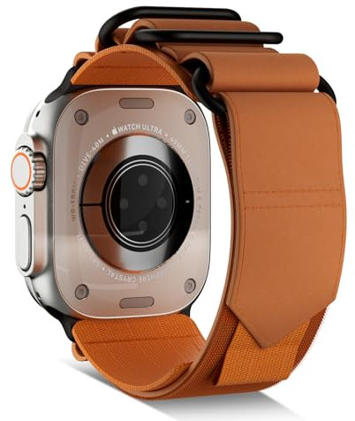 Finestone Correa ajustable de piel auténtica para Apple Watch: correa de nailon para reloj Ultra 2 y Series 9/8/7/6/5/4/3/2/1 - 49 mm, 44 mm, 42 mm