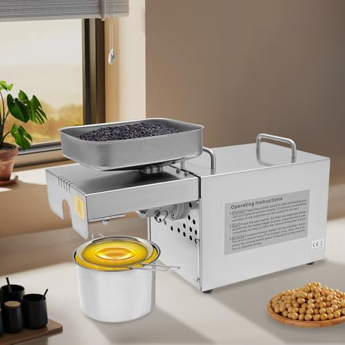 800W Elektrische Ölpresse | 32-482 ℉ Temperaturkontroll Ölpresse Maschine | Ölpresse aus Edelstahl mit LED-Anzeige für Erdnüsse, Walnüsse, Sonnenblumenkerne, Kerne, Sesam, Raps...