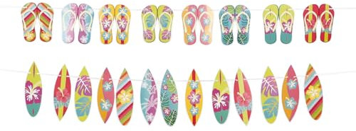MAGICLULU Bannière De Surf Joyeux Anniversaire 2 Pièces Décorations De Fête Sur La Plage D'été Guirlande De Planche De Surf Pour Piscine Fournitures De Fête Hawaïenne