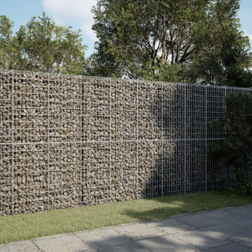 Hovothy Garten Gabione mit Deckel Steinkorb Gartenmauer Steingabione Mauer Gabione aus Metall Pflanzenwand Gabionen Gitter Gabionenwand Gabionenkorb Silbern 350x100x200 cm Rostfreier Eisendraht