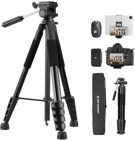 K&F Concept Treppiede Fotocamera e Smartphone 48-190cm, Treppiede Leggero in Alluminio S255A3+BV01 con Telecomando Bluetooth, Treppiede Portatile e Compatto per DSLR/Cellulari/Ipad/Live Streaming