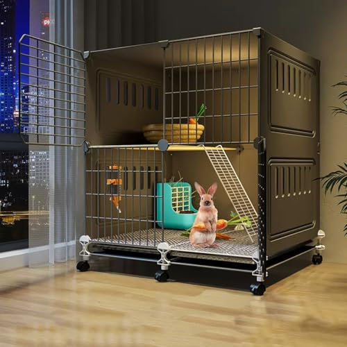 YLEPHNE Kaninchenkäfig, Kaninchenstall für Den Innenbereich mit Ausziehbaren Tabletts und Urinschutz, Laufstall für Meerschweinchen, Laufstall für Kleintiere(Black,70x45x82cm)