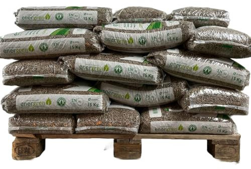 Peyca 225 kg de Pellet de Madera (Pallet con 15 Sacos DE 15KG) Certificado ENplus y Calidad A1. Diametro 6 mm. 100% Madera de Pino.