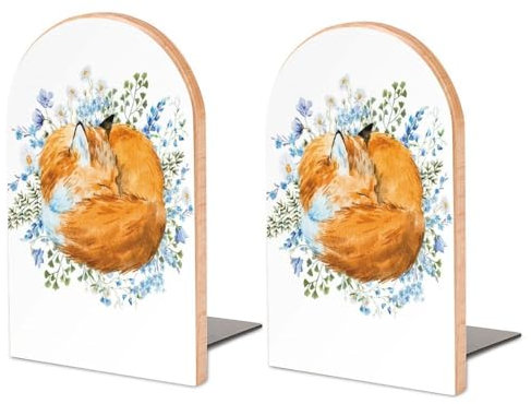 Une paire de serre-livres pour étagères, renards aquarelle, serre-livres pour bureau et école
