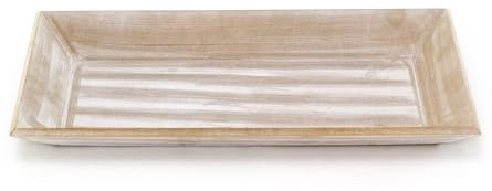 Rectangle Grey Wash Wooden Display Tray Candle Tray | Distressed Grey Wooden Trinket Tray Jewellery Dish | Rustic Wood Display Dish for Candles, Jewellery, and Decor - 40x20cm