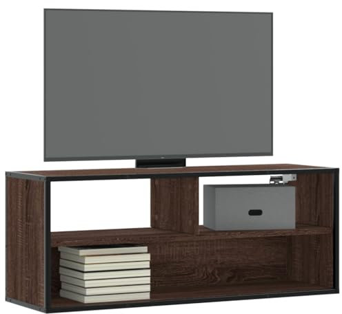 Brokky Mobile TV Rovere Marrone 100x31x39,5 cm in Truciolato e Metallo-Mobile TV Mobile Porta Televisore,Mobiletto Industriale Tavolino Basso Vintage Console per Salotto