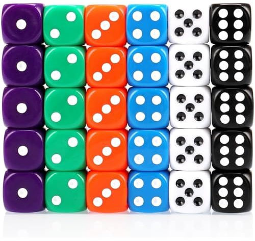 Dice Set 30PCS - 6 Sided 16mm 6 Colours Spot Game Dice Set for Smoother Rolling No Harmful Materials Rounded Edges