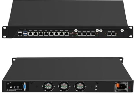PeeliCeeli 19 Zoll Firewall Appliance C246 Core i9 9900, 6 x 10 Gigabit SFP+ 1U Router PC 8 x i226V 2.5G LAN, 19” Rack Mount Network Security Hardware with 16GB RAM 128GB SSD, VGA