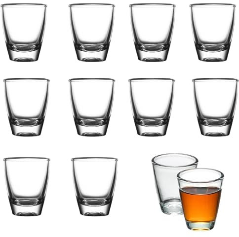 12 Verres à Shot en Verre, Verres à Shot Ronds en Vrac avec Base Lourde, Verre à vin en Forme dDoeuf, avec Fond Epais, Résistant au Lave-Vaisselle, Verres à Shot Transparents