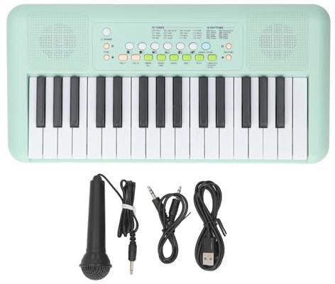 32-Tasten-E-Piano-Tastatur mit Mikrofon, 16 Töne, 10 Rhythmen, Vibrato, Sustain, Echo-Effekte, Elektronische Tastatur für Anfänger (Avocadogrün)